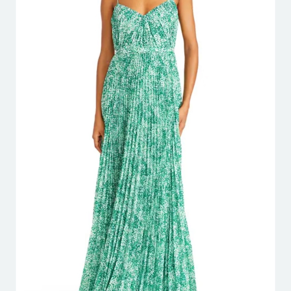 Elegant “Sylvia Pleated Chiffon Gown” Green Maxi Dress
